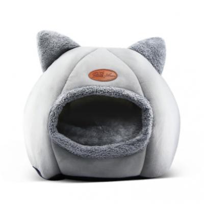 Cute Cat Bed with Plush Semi-Enclosed and Cat Head Design